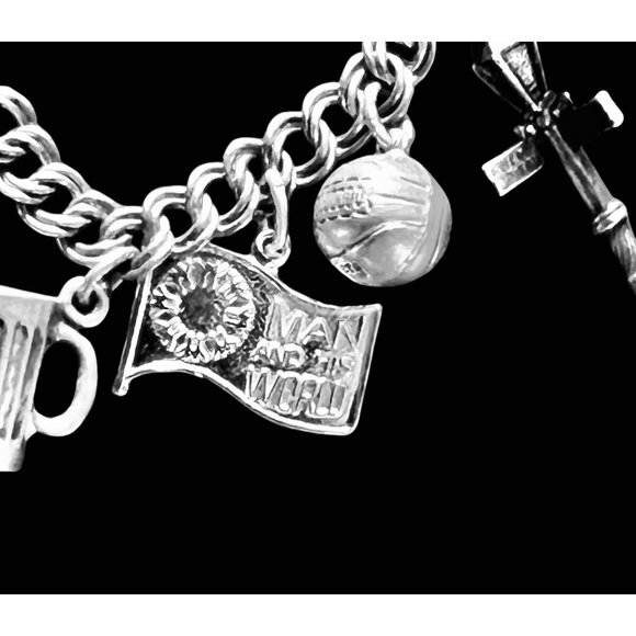 Sterling Silver Charm Bracelet W/ Pinecone Mug Clover & State Charms VTG 6.25” L - Picture 8 of 15